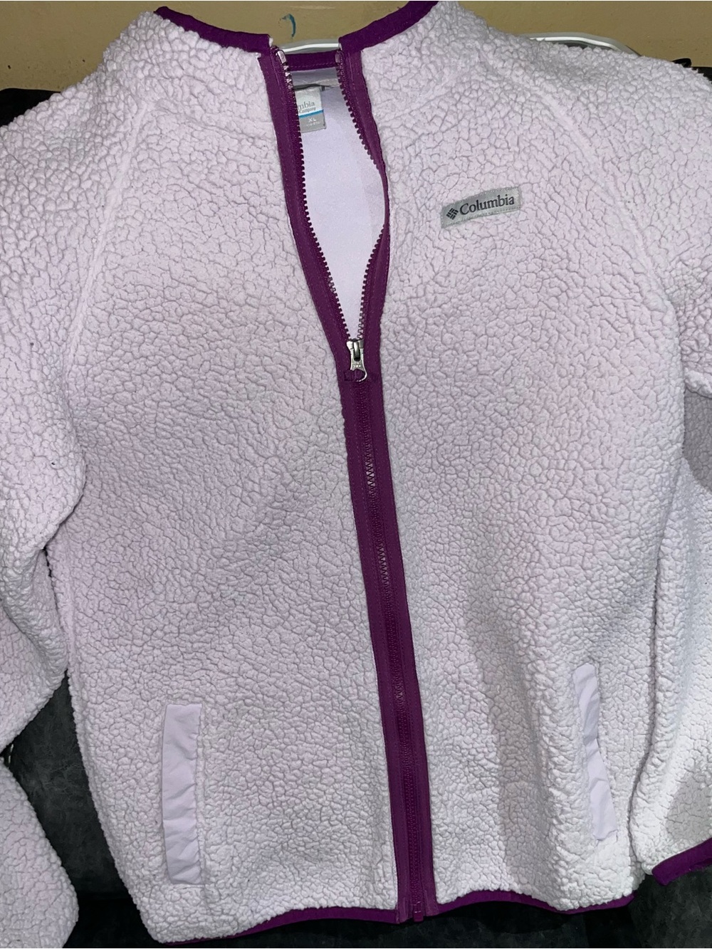 Columbia Women's Light Pink Sherpa Fleece Jacket with Purple Trim
